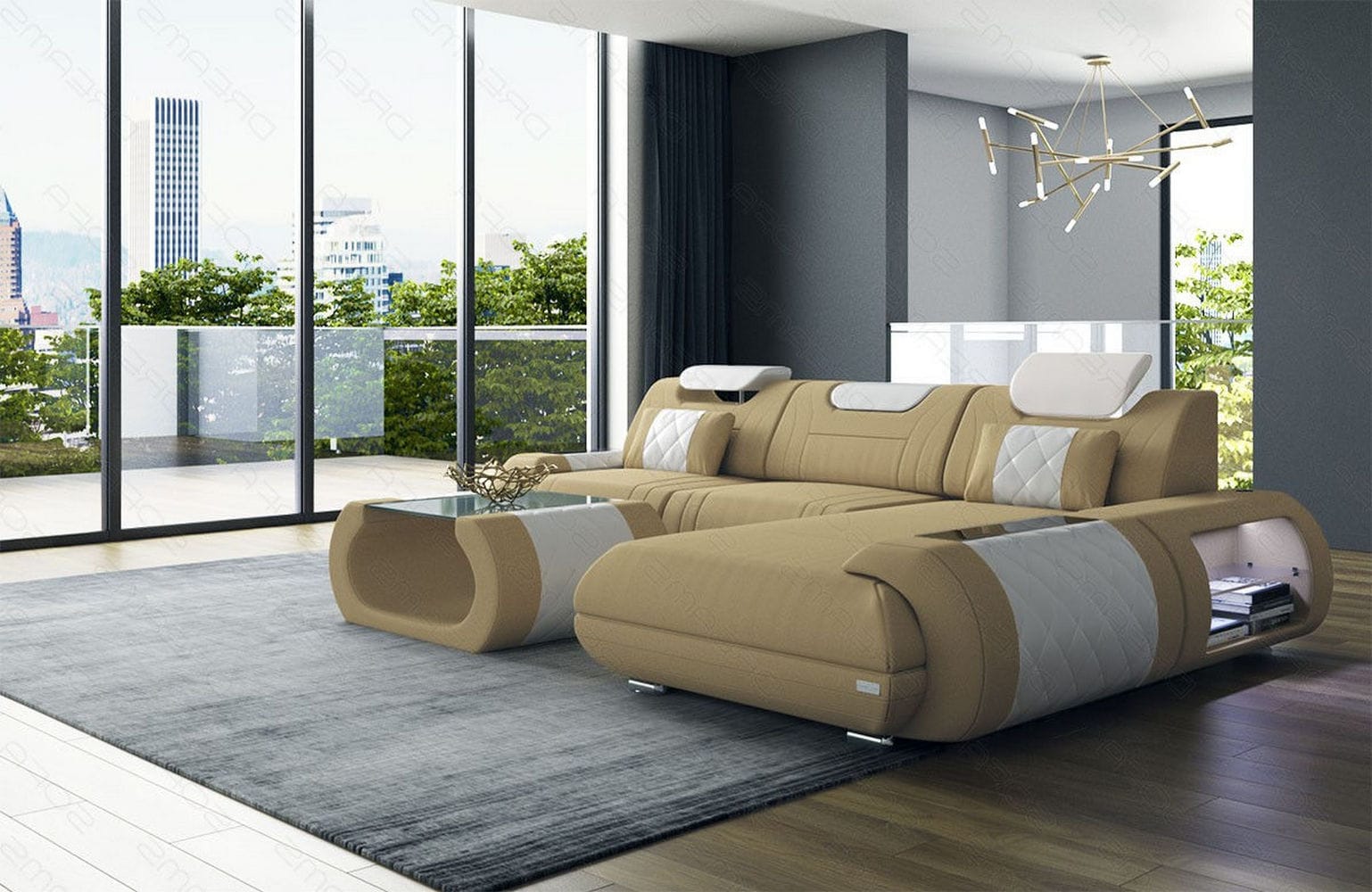 Stoffsofa Rimini L-Form – Modern und Bequem Beige-Weiß
