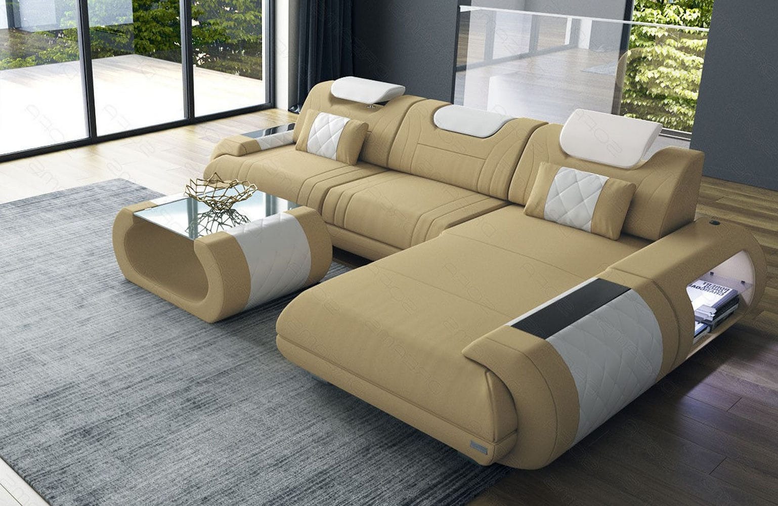 Stoffsofa Rimini L-Form – Modern und Bequem Beige-Weiß