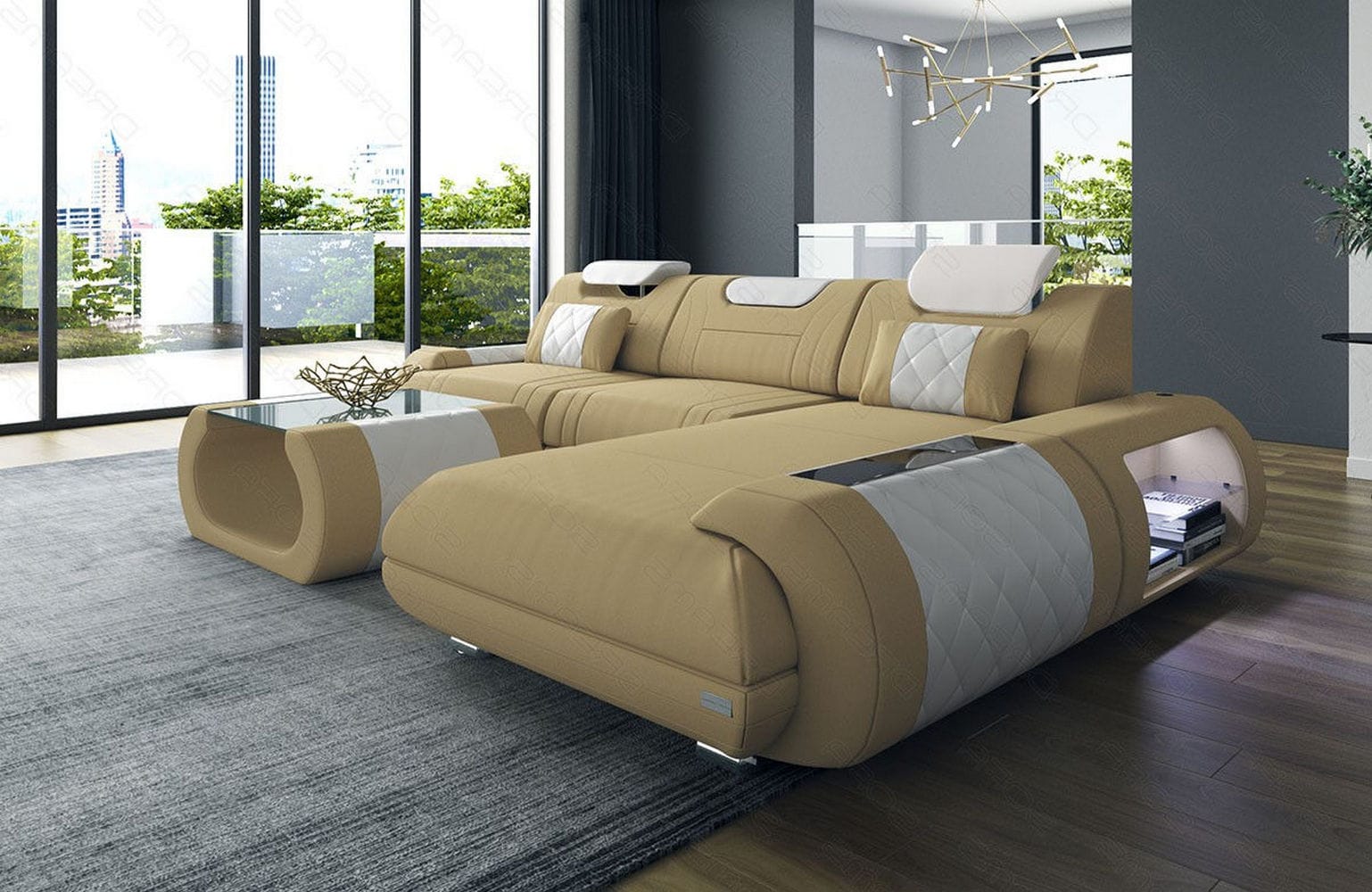 Stoffsofa Rimini L-Form – Modern und Bequem Beige-Weiß