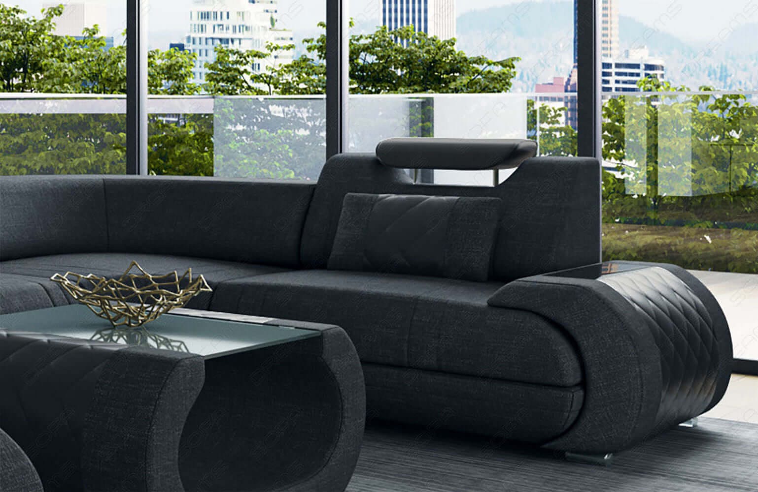 Wohnlandschaft Rimini U-Form aus Stoff Schwarz-Weiß