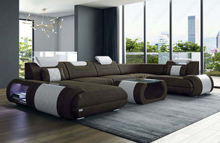 Wohnlandschaft Rimini U-Form aus Stoff Braun-Weiß