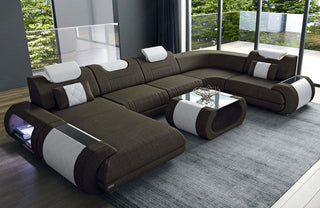 Wohnlandschaft Rimini U-Form aus Stoff Braun-Weiß