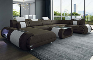 Wohnlandschaft Rimini U-Form aus Stoff Braun-Weiß