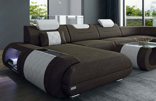 Wohnlandschaft Rimini U-Form aus Stoff Braun-Weiß