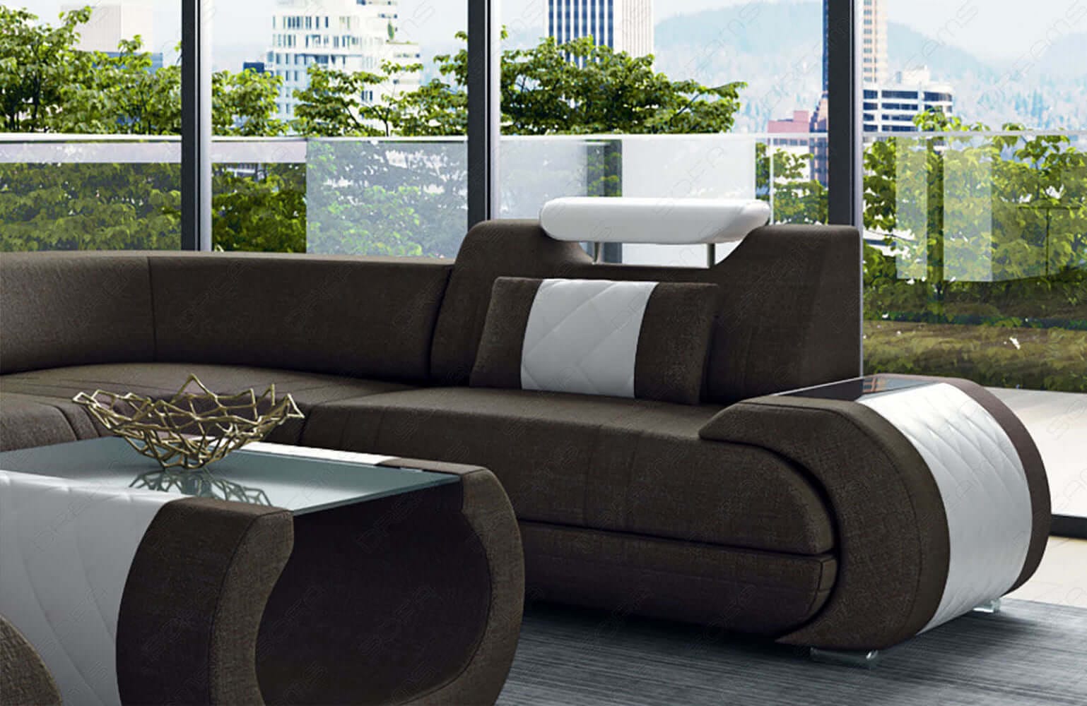 Stoff Wohnlandschaft Rimini – Komfort und Stil Braun-Weiß