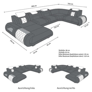 Wohnlandschaft Rimini U-Form aus Stoff Braun-Weiß