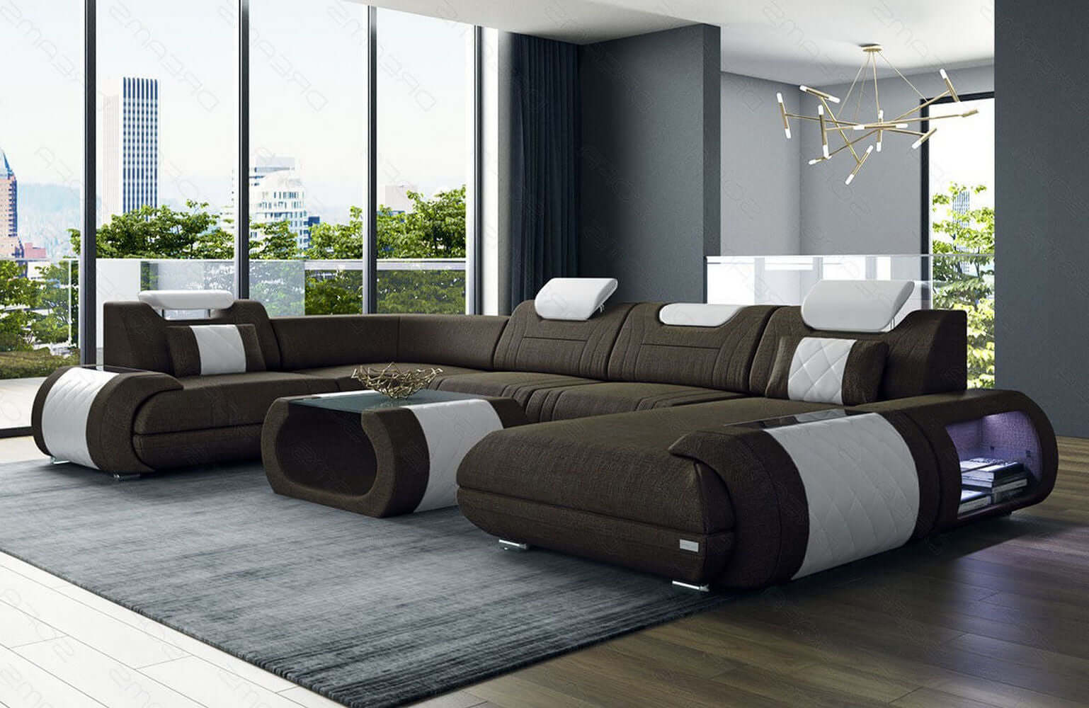 Stoff Wohnlandschaft Rimini – Komfort und Stil Braun-Weiß