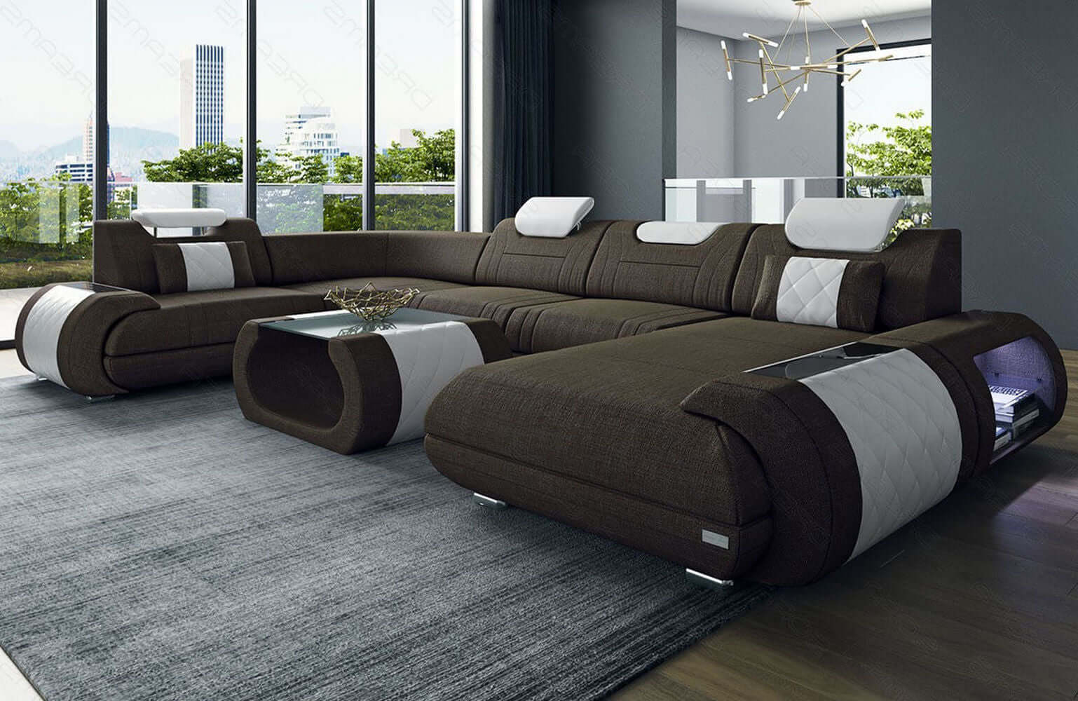 Stoff Wohnlandschaft Rimini – Komfort und Stil Braun-Weiß