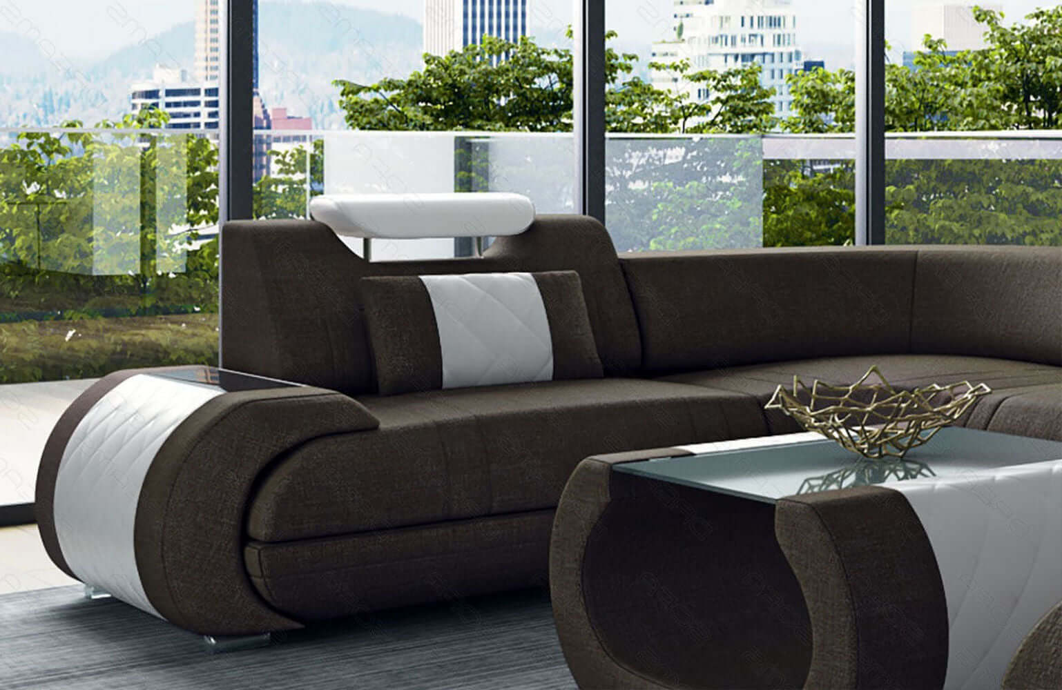 Stoff Wohnlandschaft Rimini – Komfort und Stil Braun-Weiß