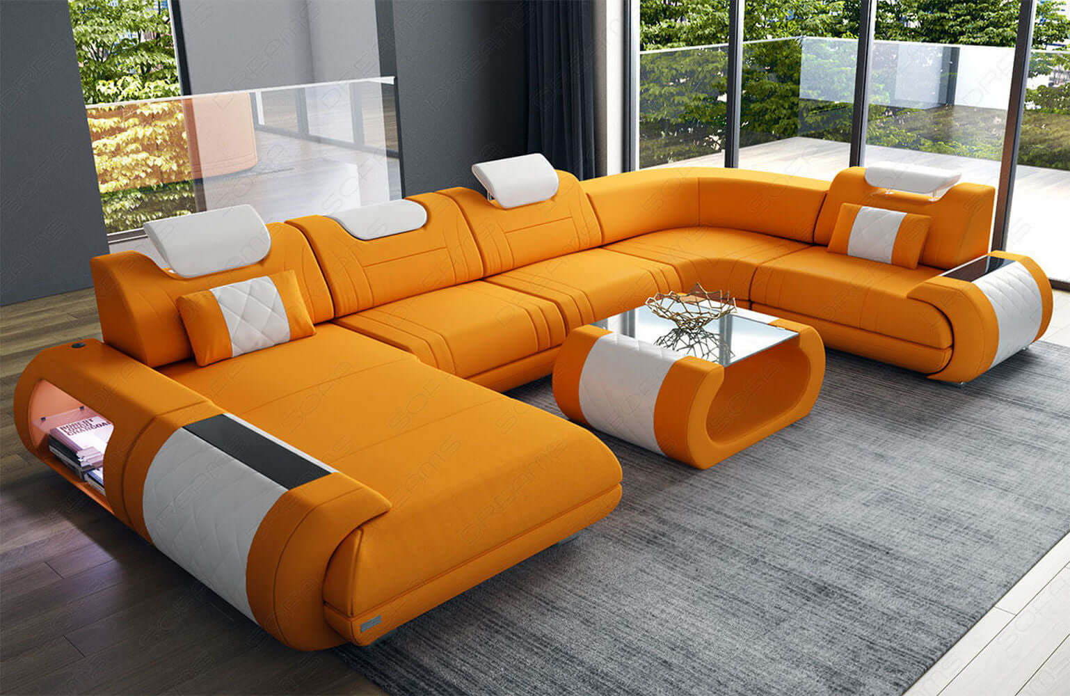 Stoff Wohnlandschaft Rimini – Komfort und Stil Apricot-Weiß