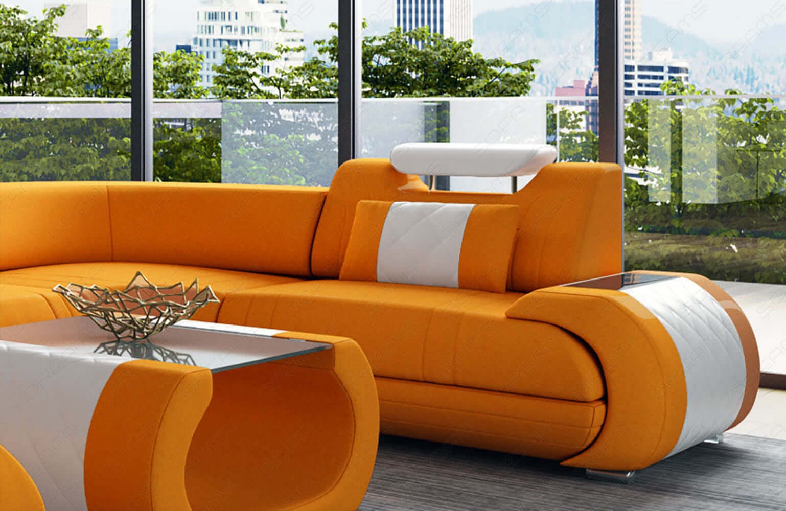 Stoff Wohnlandschaft Rimini – Komfort und Stil Apricot-Weiß
