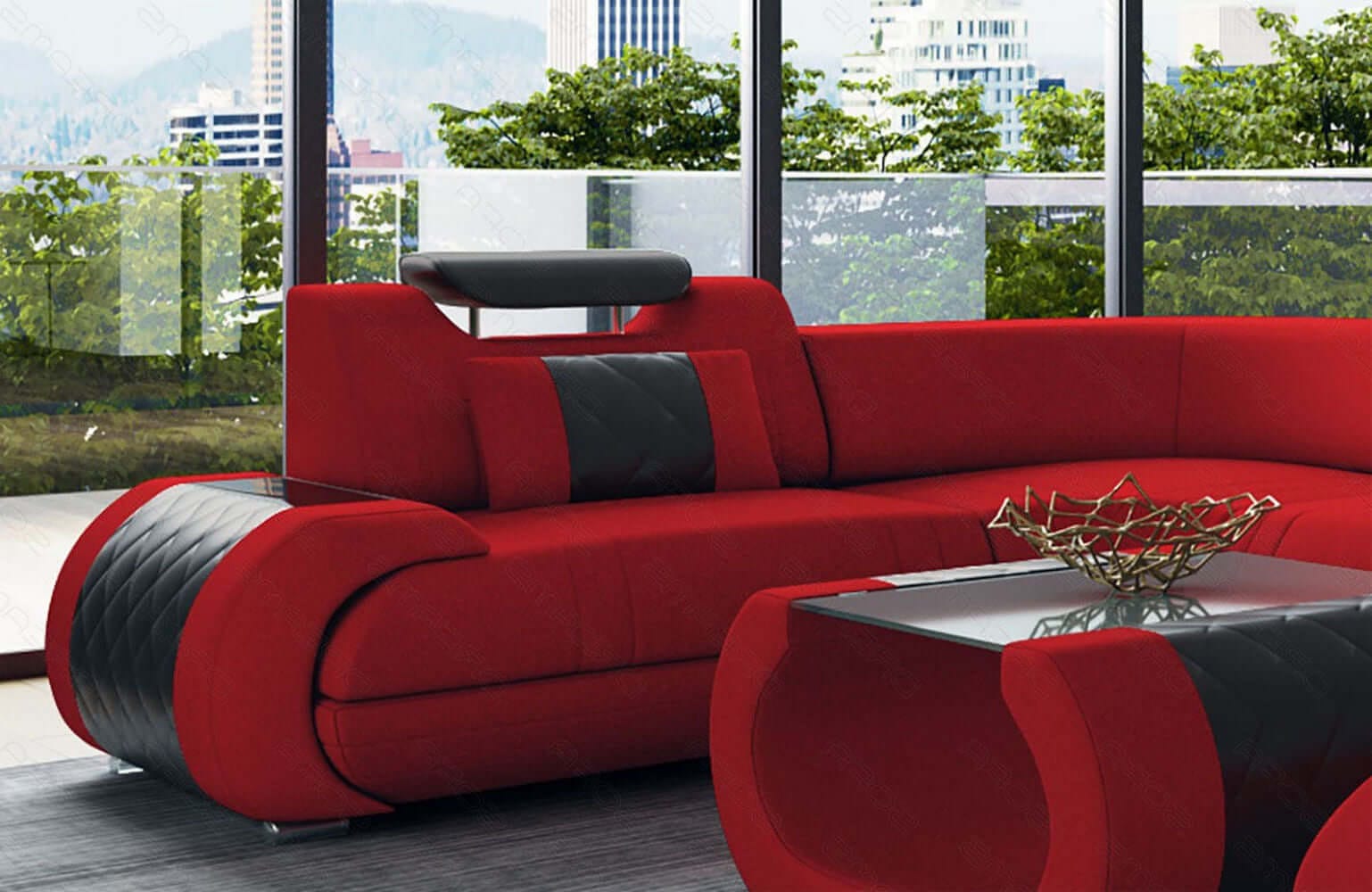 Stoff Wohnlandschaft Rimini – Komfort und Stil Rot-Schwarz