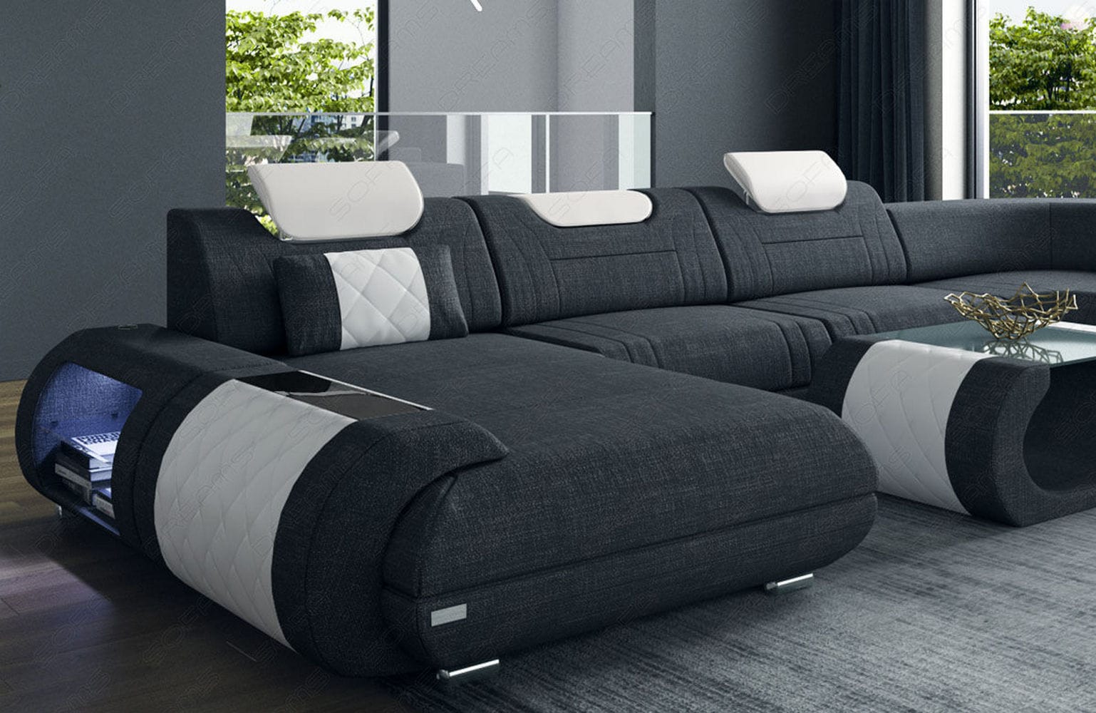 XXL Stoff Wohnlandschaft Rimini – Modern & Bequem Schwarz-Weiß