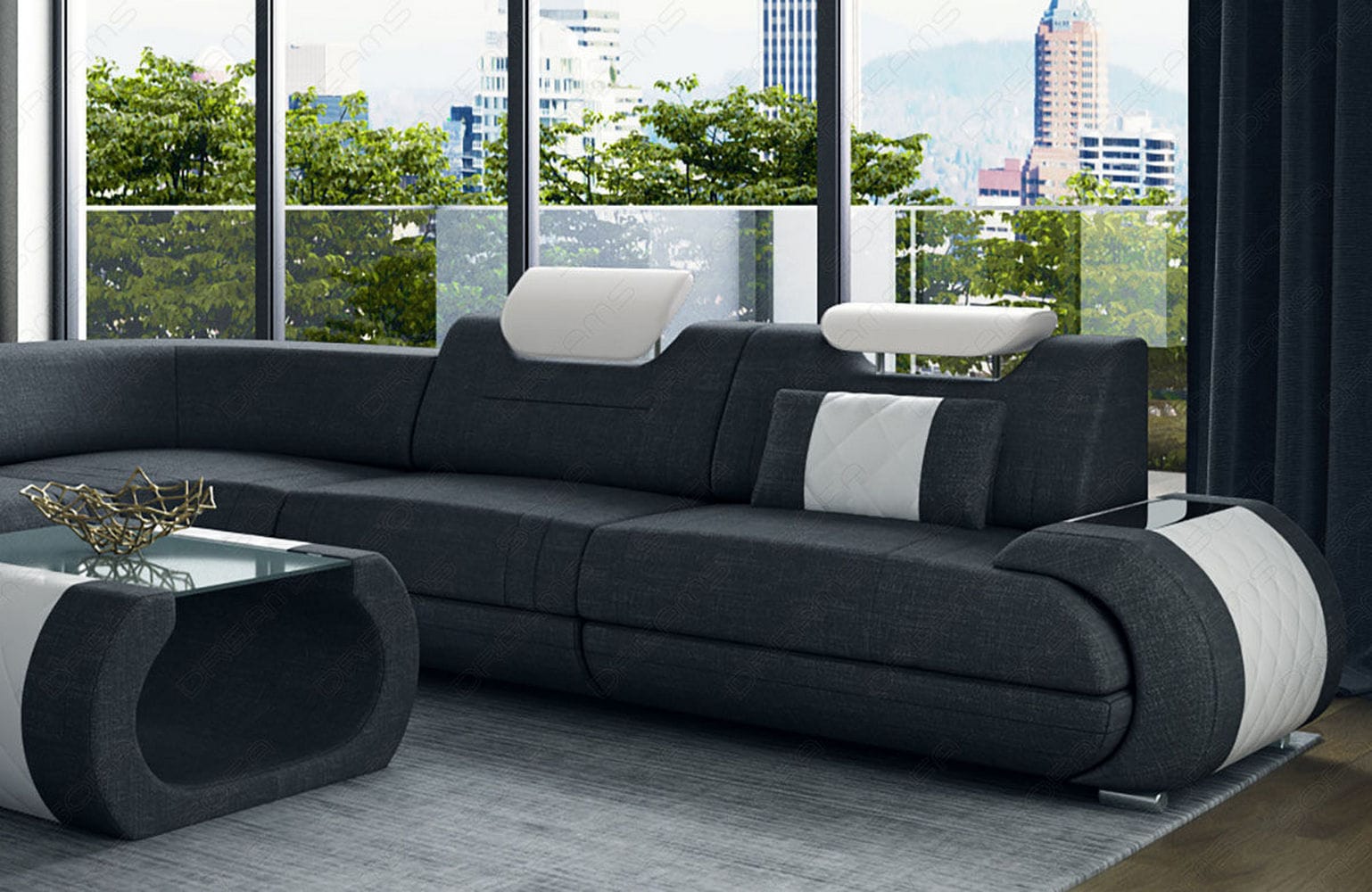 XXL Stoff Wohnlandschaft Rimini – Modern & Bequem Schwarz-Weiß