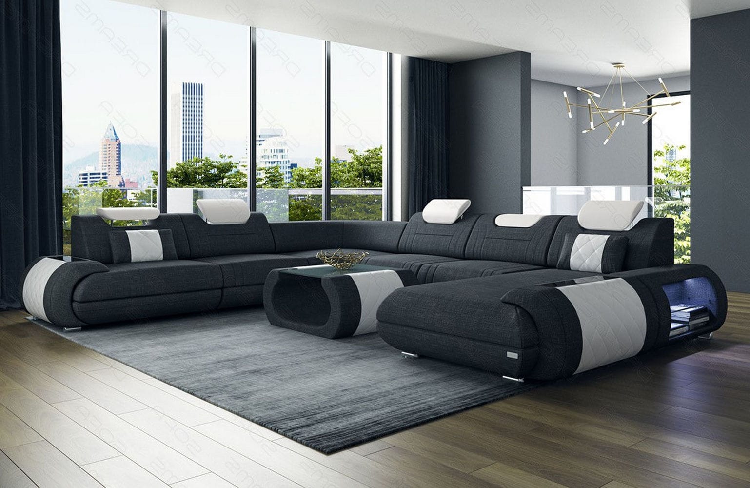 XXL Stoff Wohnlandschaft Rimini – Modern & Bequem Schwarz-Weiß