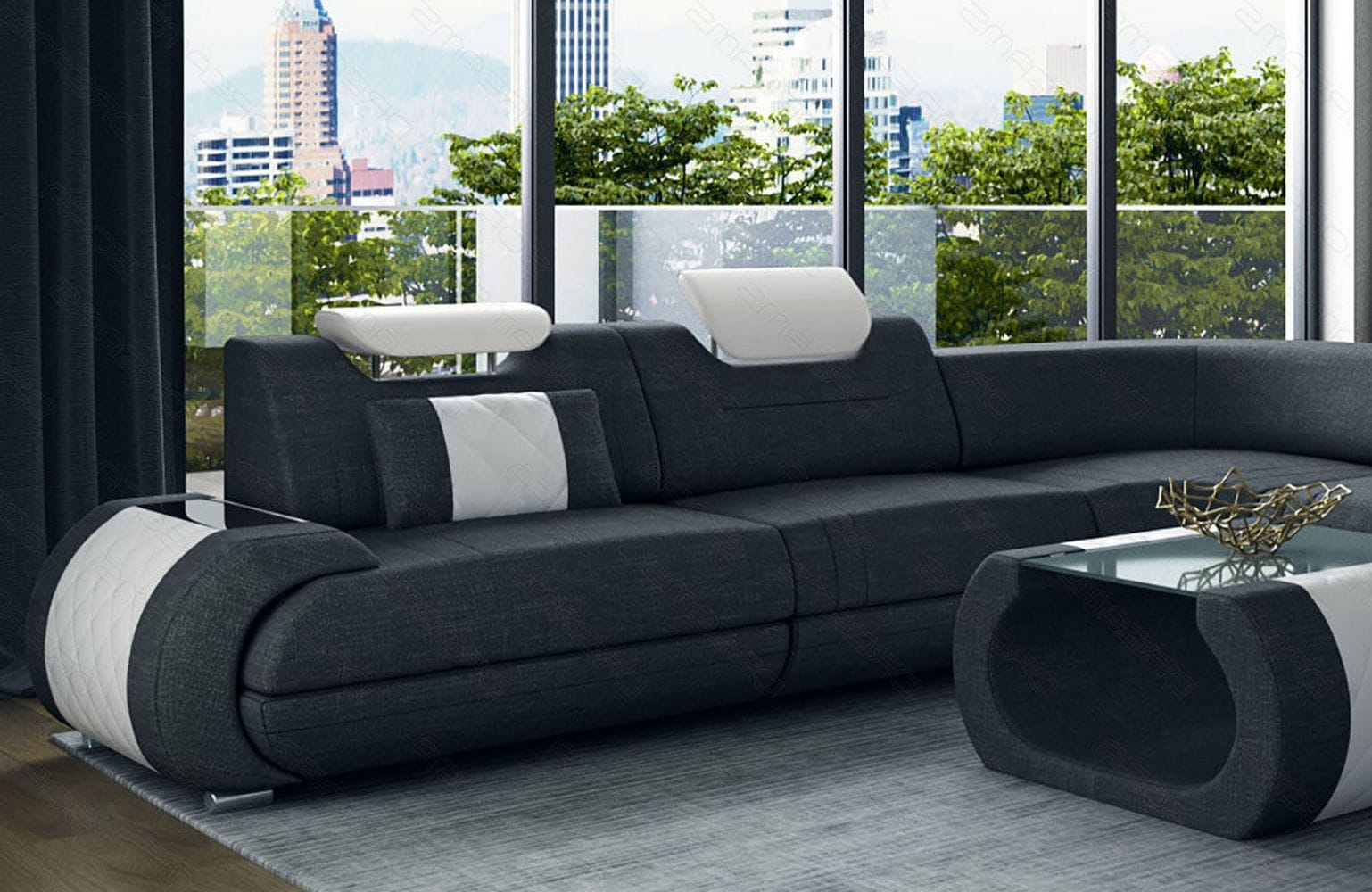 XXL Stoff Wohnlandschaft Rimini – Modern & Bequem Schwarz-Weiß
