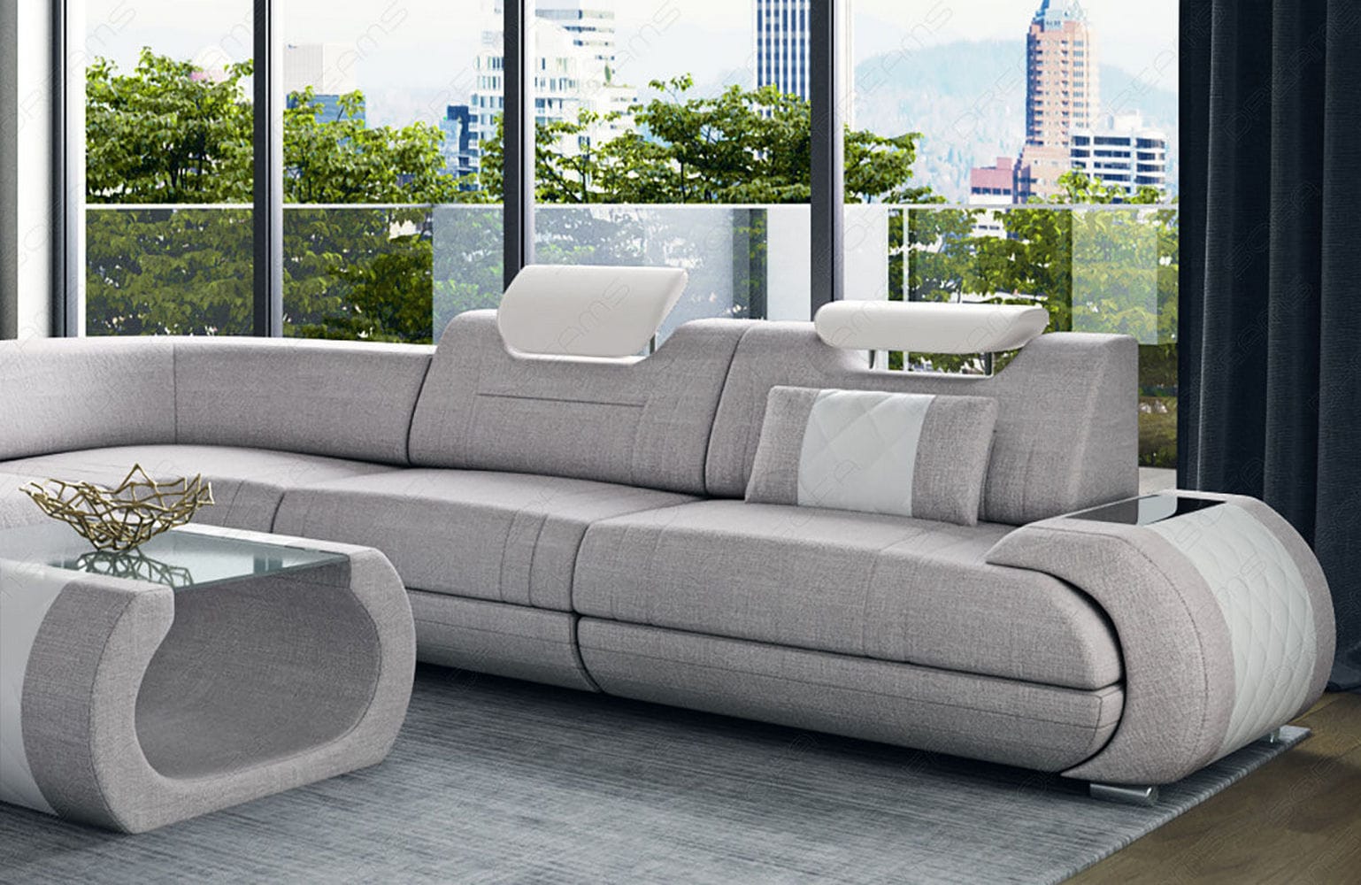 XXL Stoff Wohnlandschaft Rimini – Modern & Bequem Macchiato-Weiß