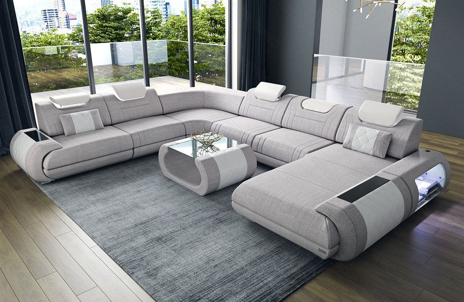 XXL Stoff Wohnlandschaft Rimini – Modern & Bequem Macchiato-Weiß