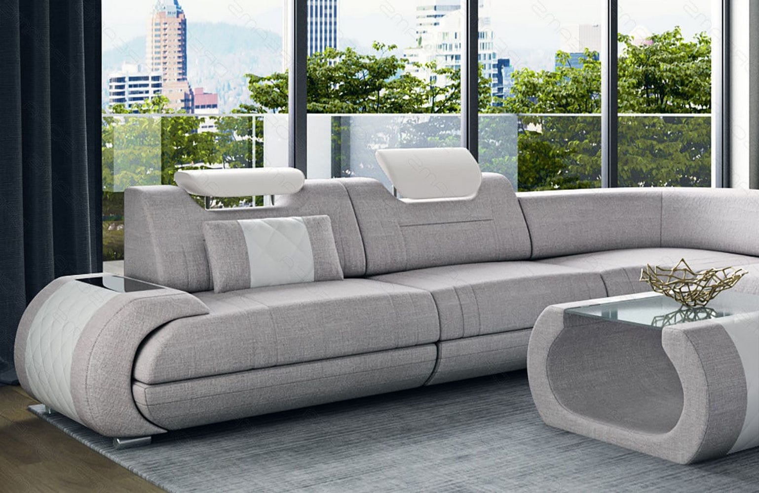 XXL Stoff Wohnlandschaft Rimini – Modern & Bequem Macchiato-Weiß