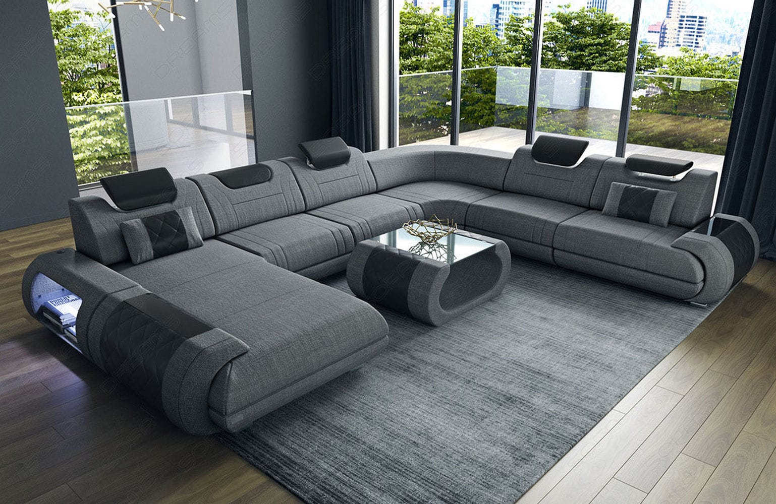 XXL Stoff Wohnlandschaft Rimini – Modern & Bequem Grau-Schwarz