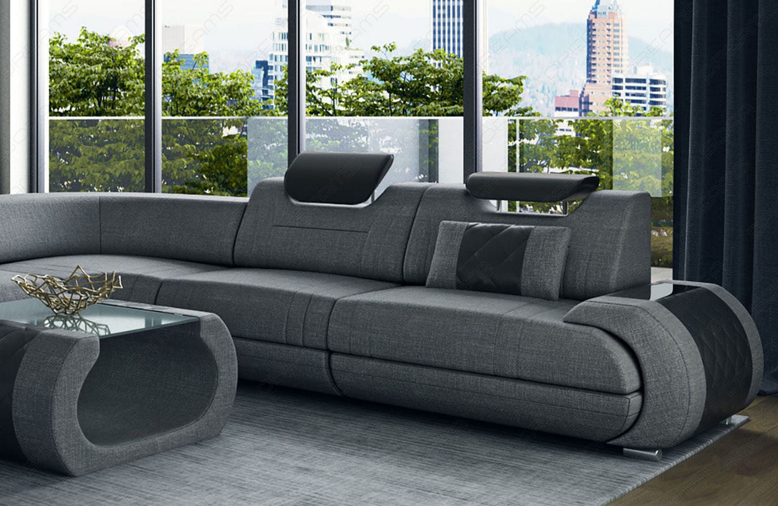 XXL Stoff Wohnlandschaft Rimini – Modern & Bequem Grau-Schwarz