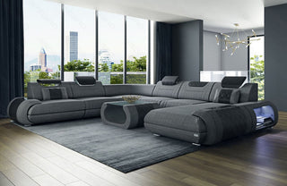 XXL Stoff Wohnlandschaft Rimini U-Form Grau-Schwarz