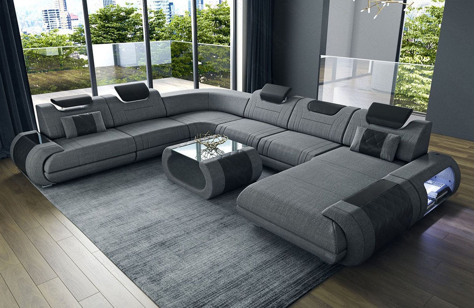 XXL Stoff Wohnlandschaft Rimini – Modern & Bequem Grau-Schwarz