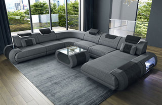 XXL Stoff Wohnlandschaft Rimini U-Form Grau-Schwarz