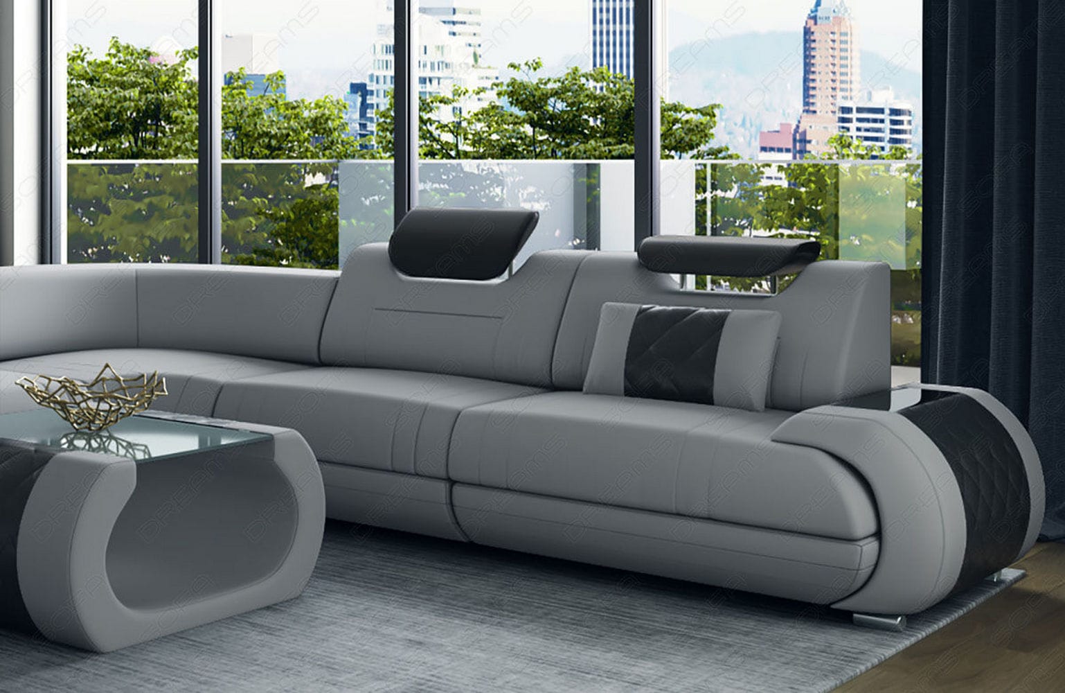 XXL Stoff Wohnlandschaft Rimini – Modern & Bequem Hellgrau-Schwarz