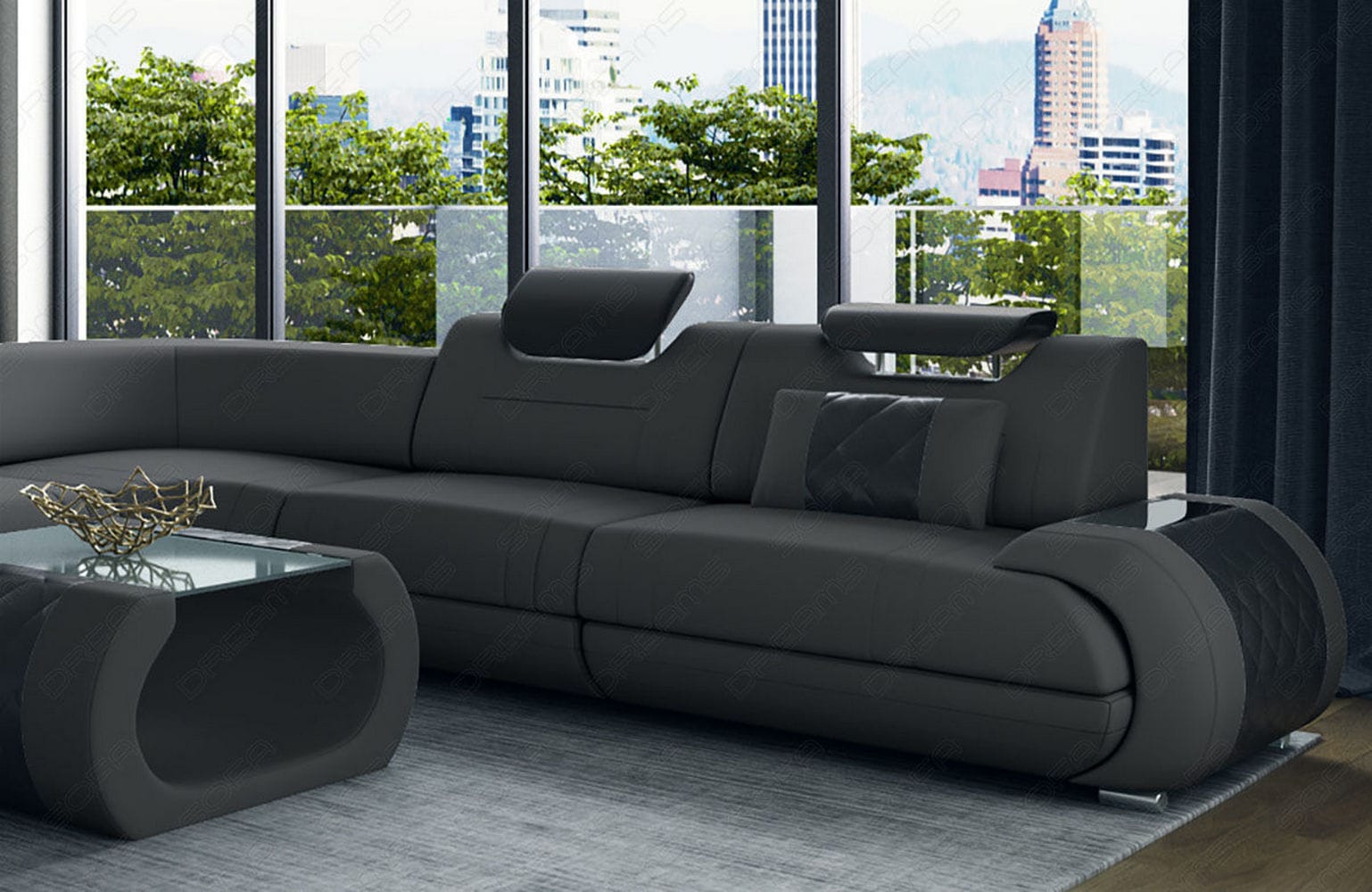 XXL Stoff Wohnlandschaft Rimini – Modern & Bequem Dunkelgrau-Schwarz