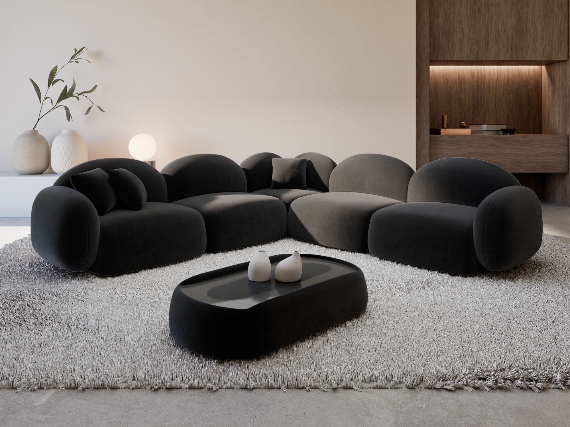 Polster Ecksofa Mirello L Form Schwarz