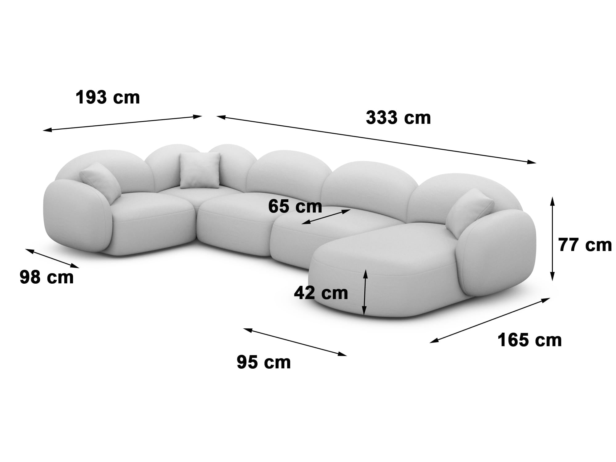 XL Wohnlandschaft Mirello U-Form aus Stoff Creme