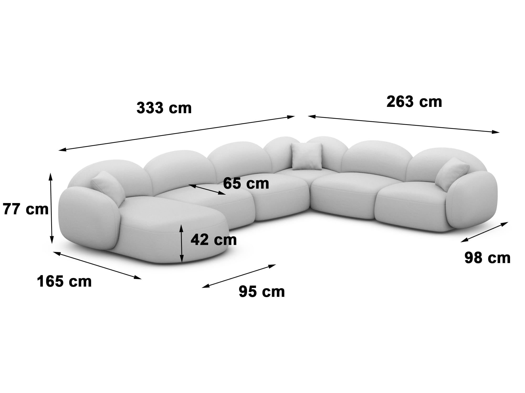 Wohnlandschaft Mirello XXL U-Form in Stoff Hellgrau