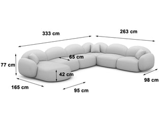 Wohnlandschaft Mirello XXL U-Form in Stoff Hellgrau