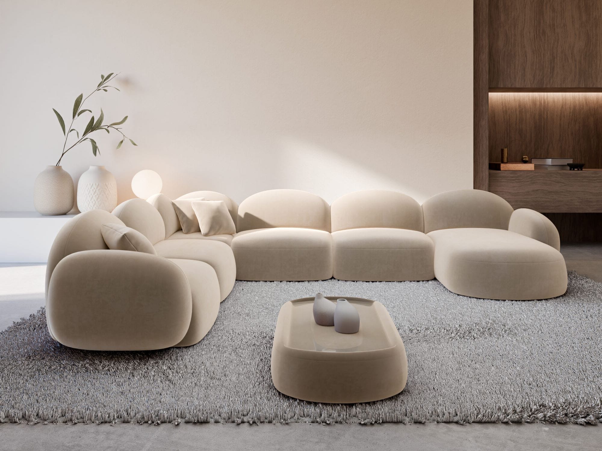 Polster Wohnlandschaft Mirello XXL U-Form Creme