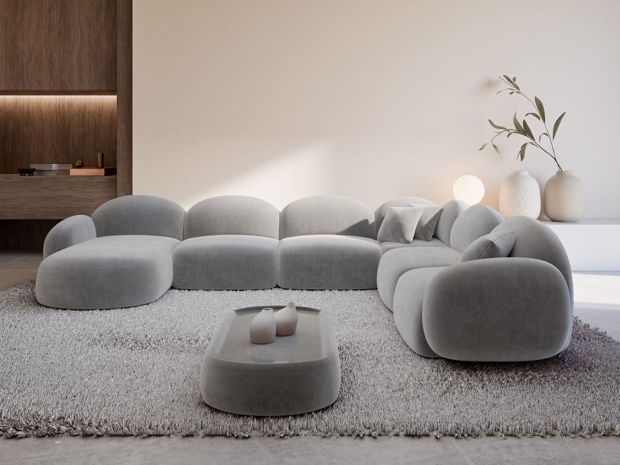 Polster Wohnlandschaft Mirello XXL U-Form Hellgrau