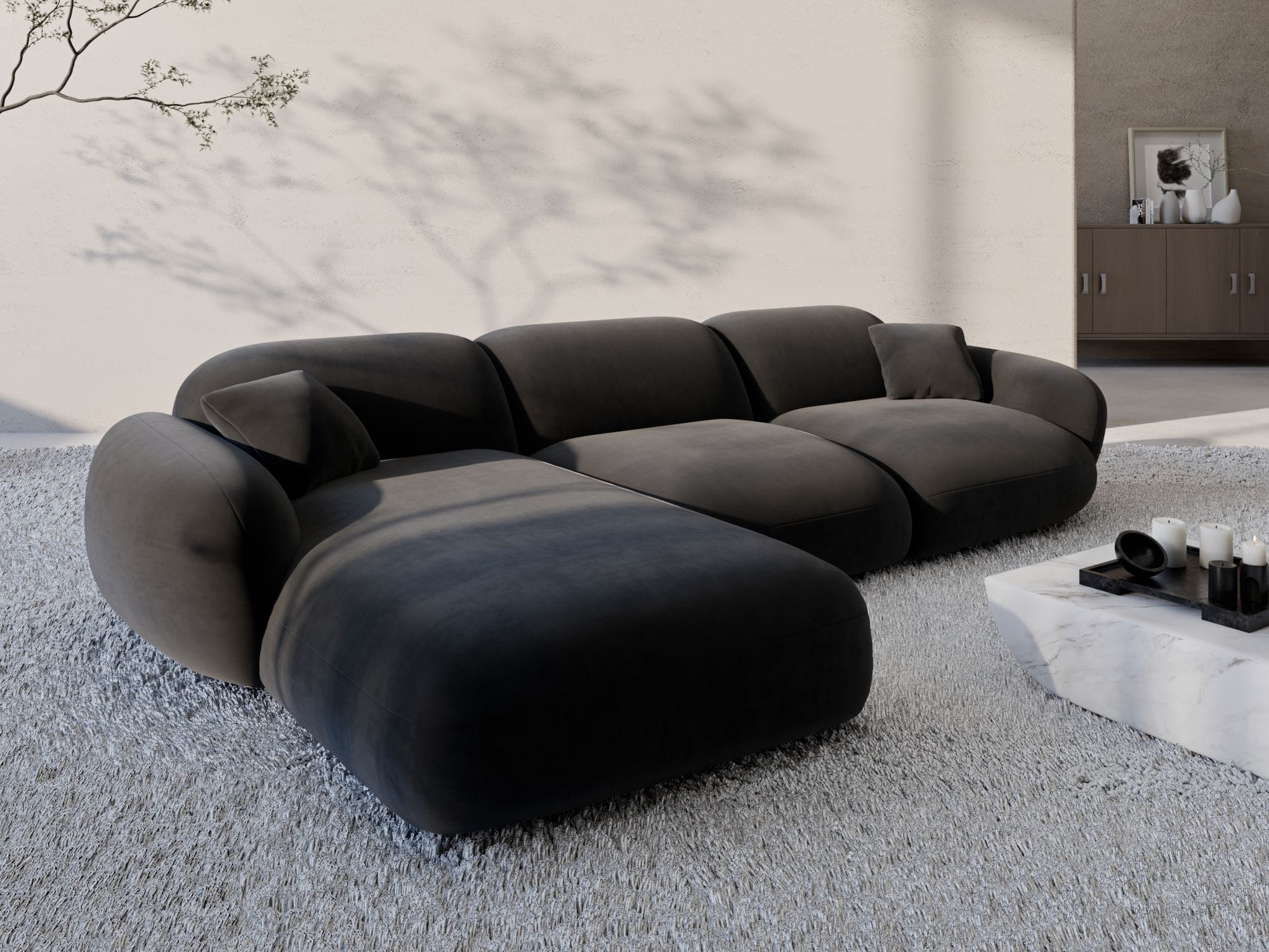 Polster Ecksofa Alcazar L Form kurz Schwarz