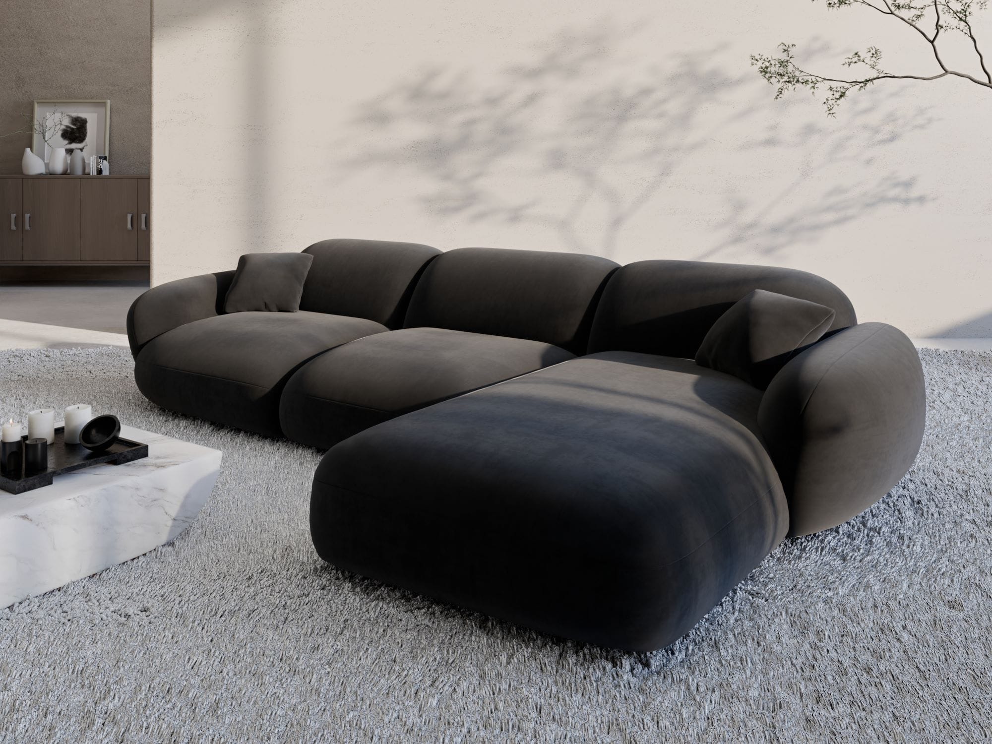 Polster Ecksofa Alcazar L Form kurz Schwarz