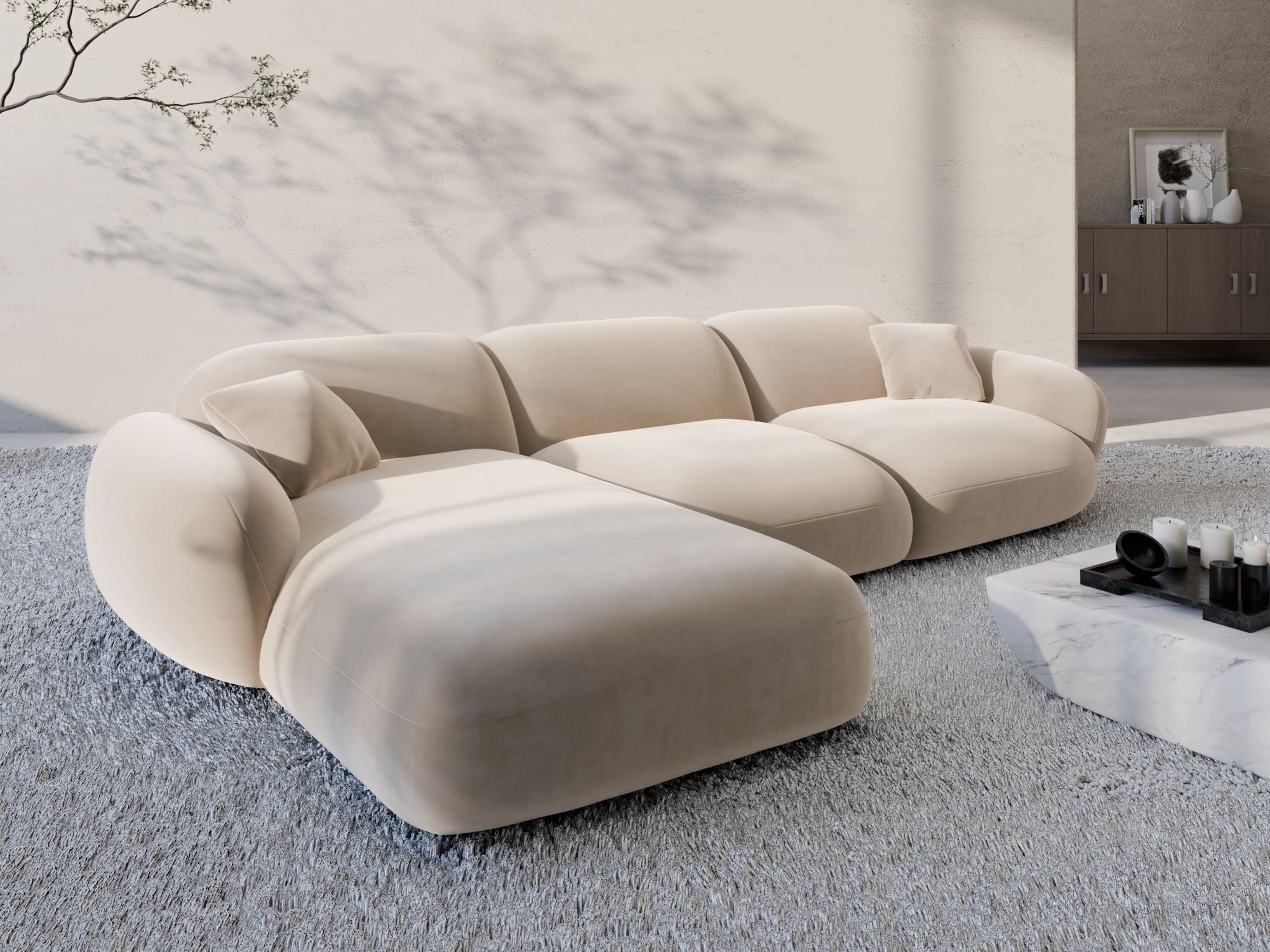 Polster Ecksofa Alcazar L Form kurz Creme