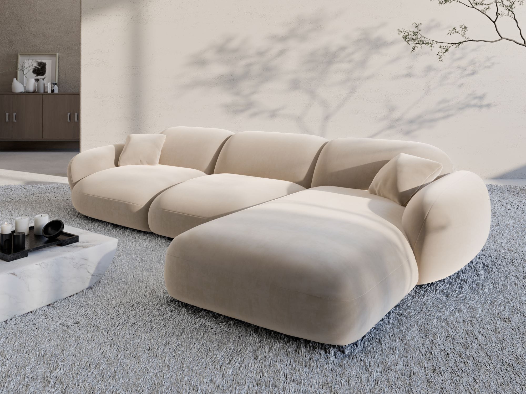 Polster Ecksofa Alcazar L Form kurz Creme