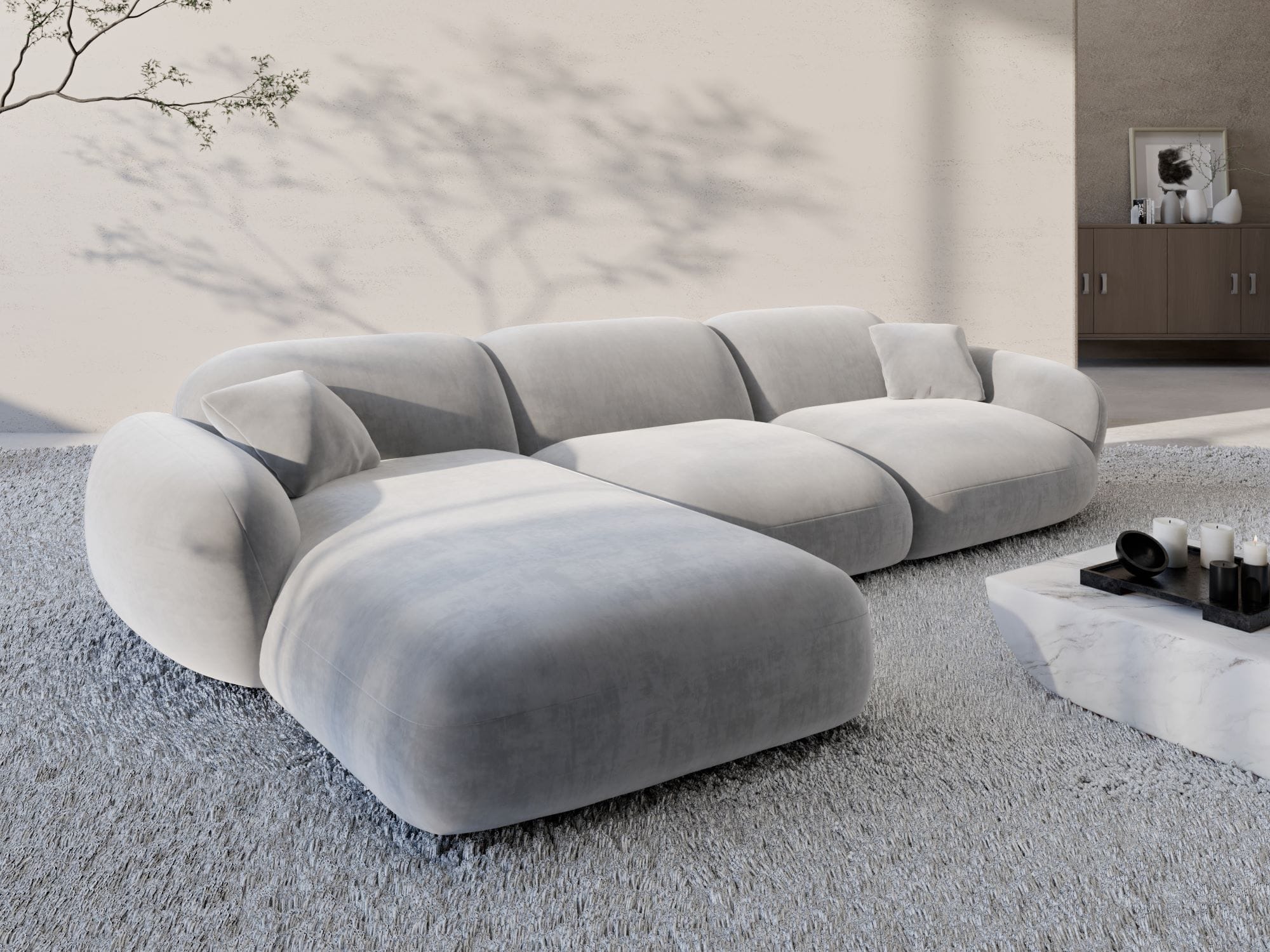 Polster Ecksofa Alcazar L Form kurz Hellgrau