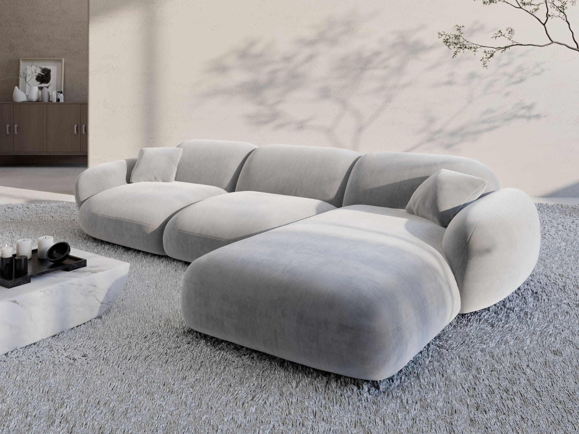 Polster Ecksofa Alcazar L Form kurz Hellgrau