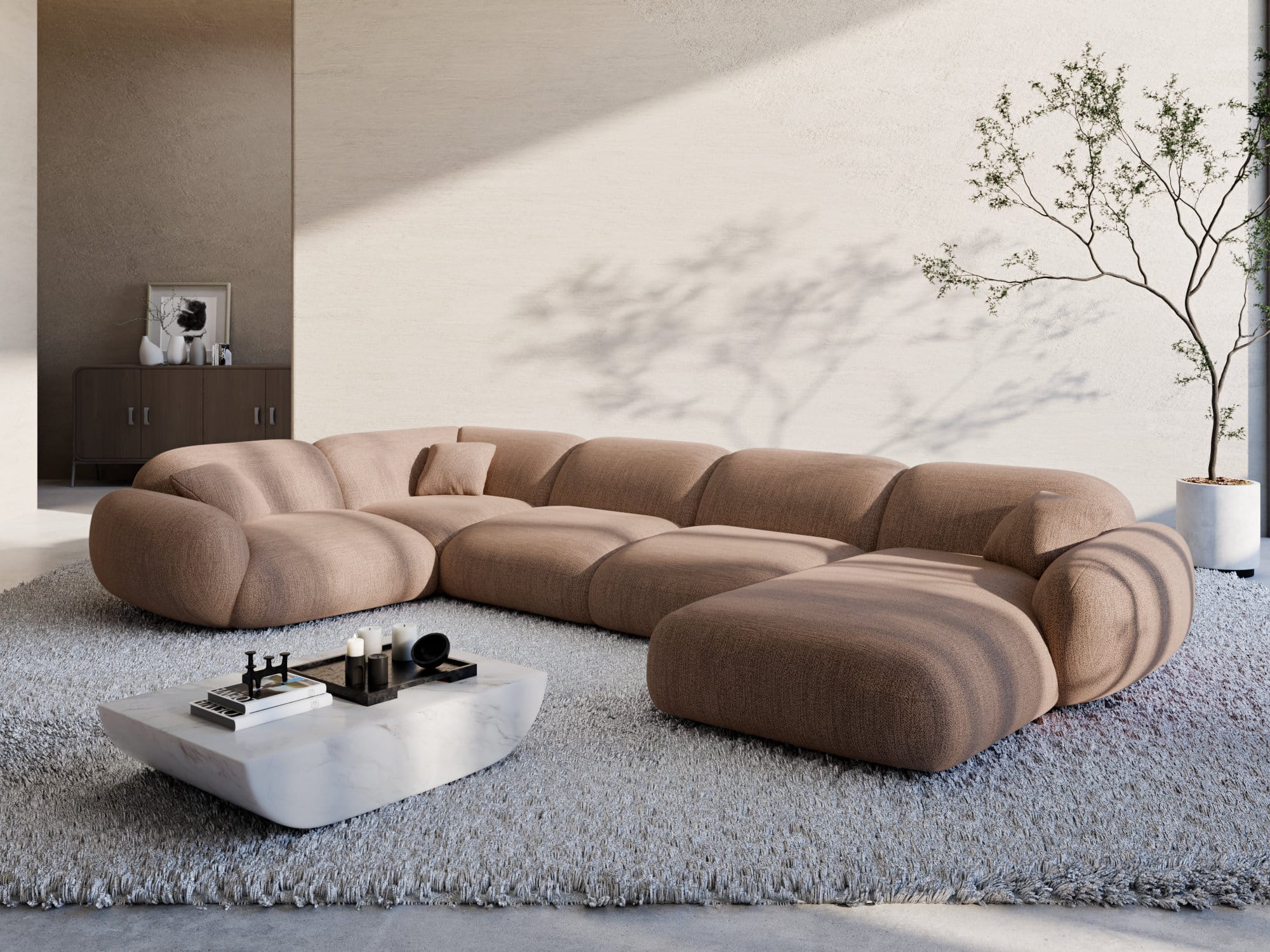XL Stoff Wohnlandschaft Alcazar U-Form Braun
