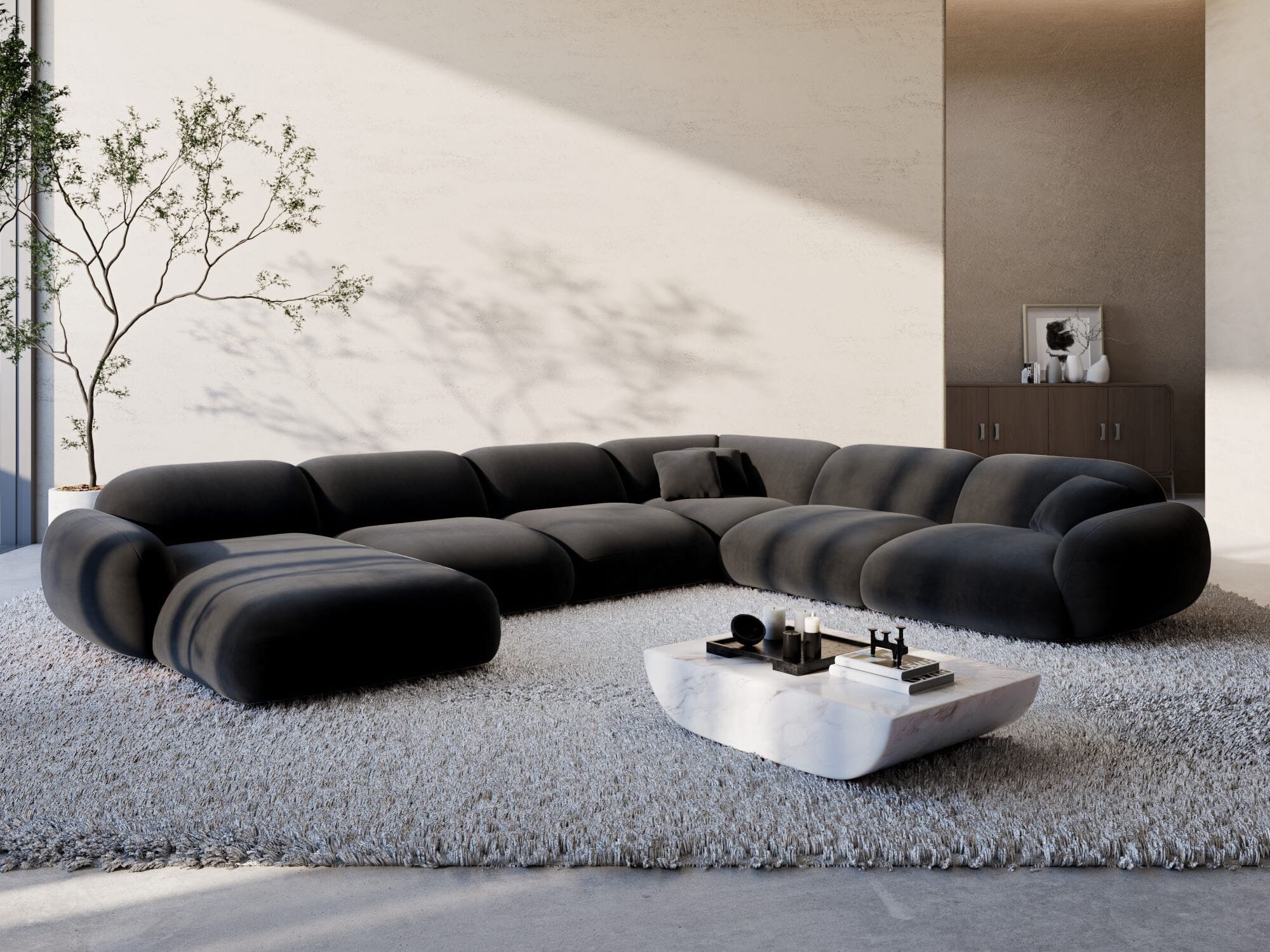 Polster Wohnlandschaft Alcazar XXL U-Form Schwarz