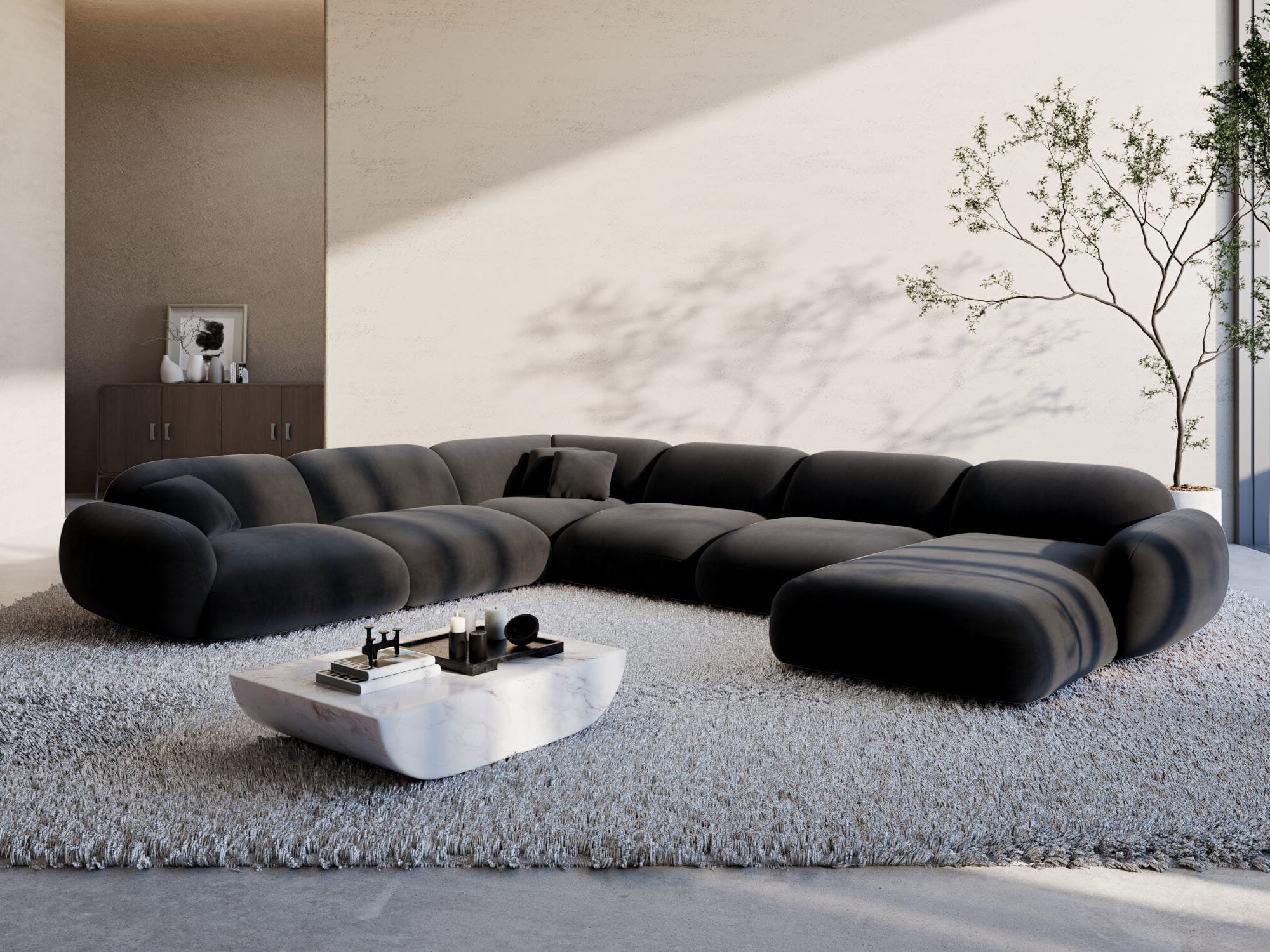 Polster Wohnlandschaft Alcazar XXL U-Form Schwarz