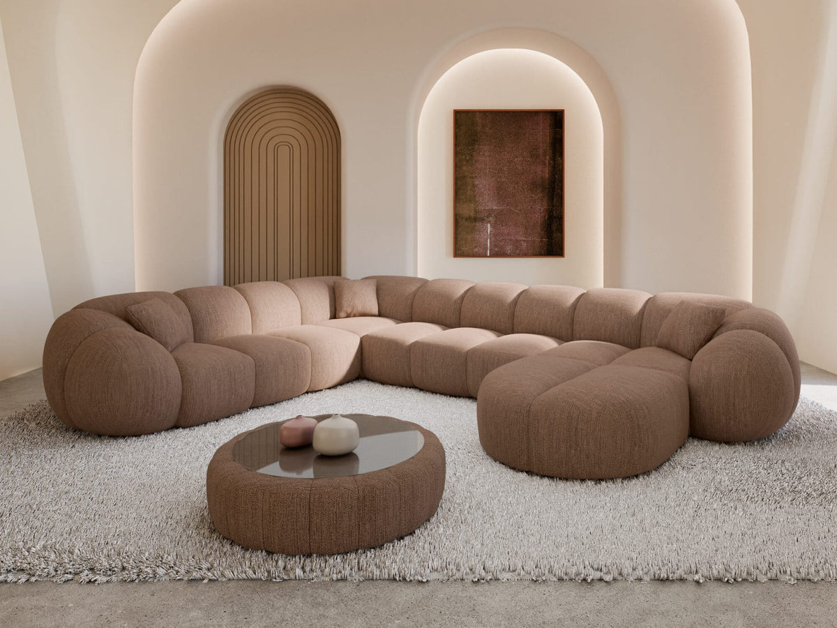 XXL Wohnlandschaft Valderosa U-Form aus Stoff Braun