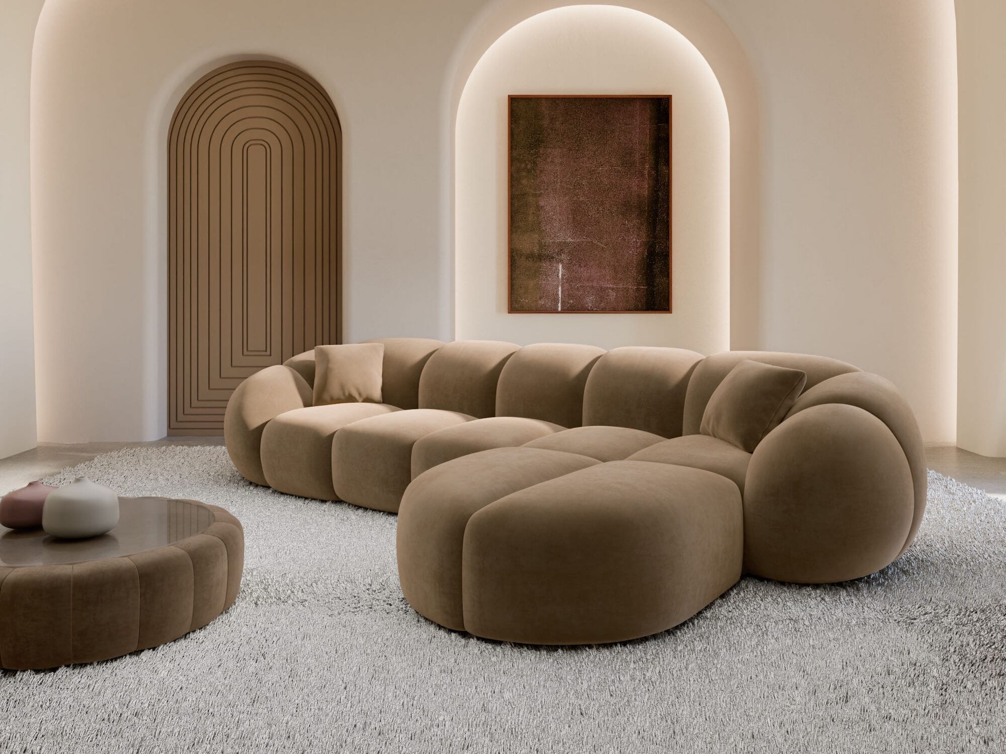 Polster Ecksofa Valderosa L Form kurz Braun