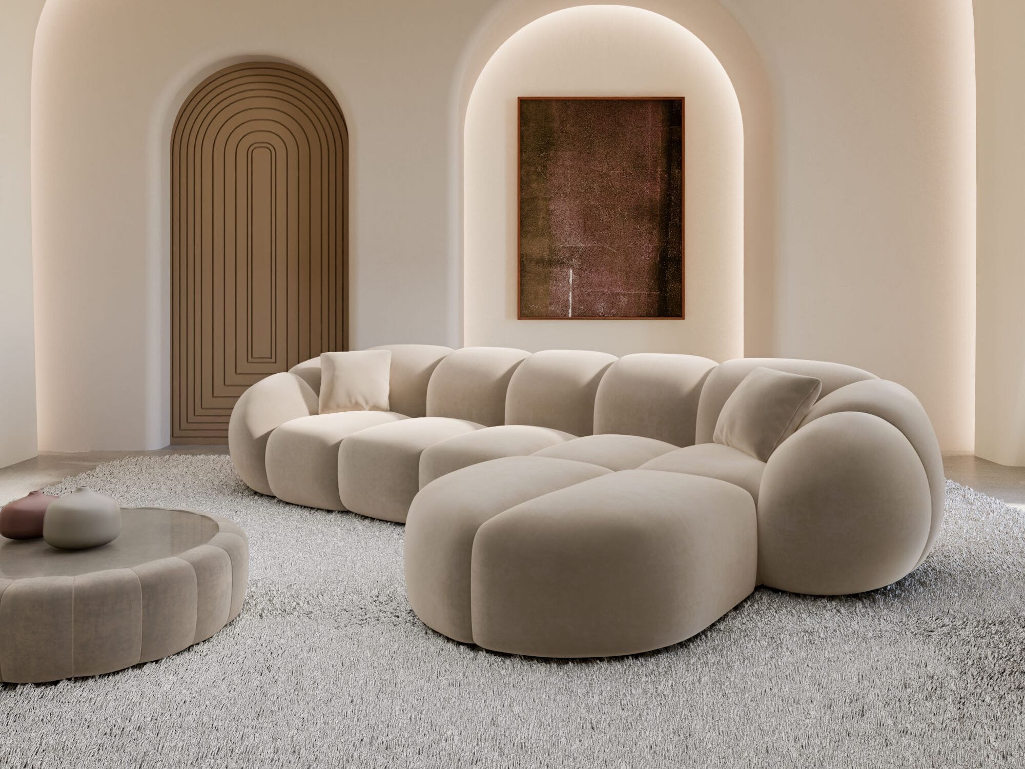 Polster Ecksofa Valderosa L Form kurz Creme