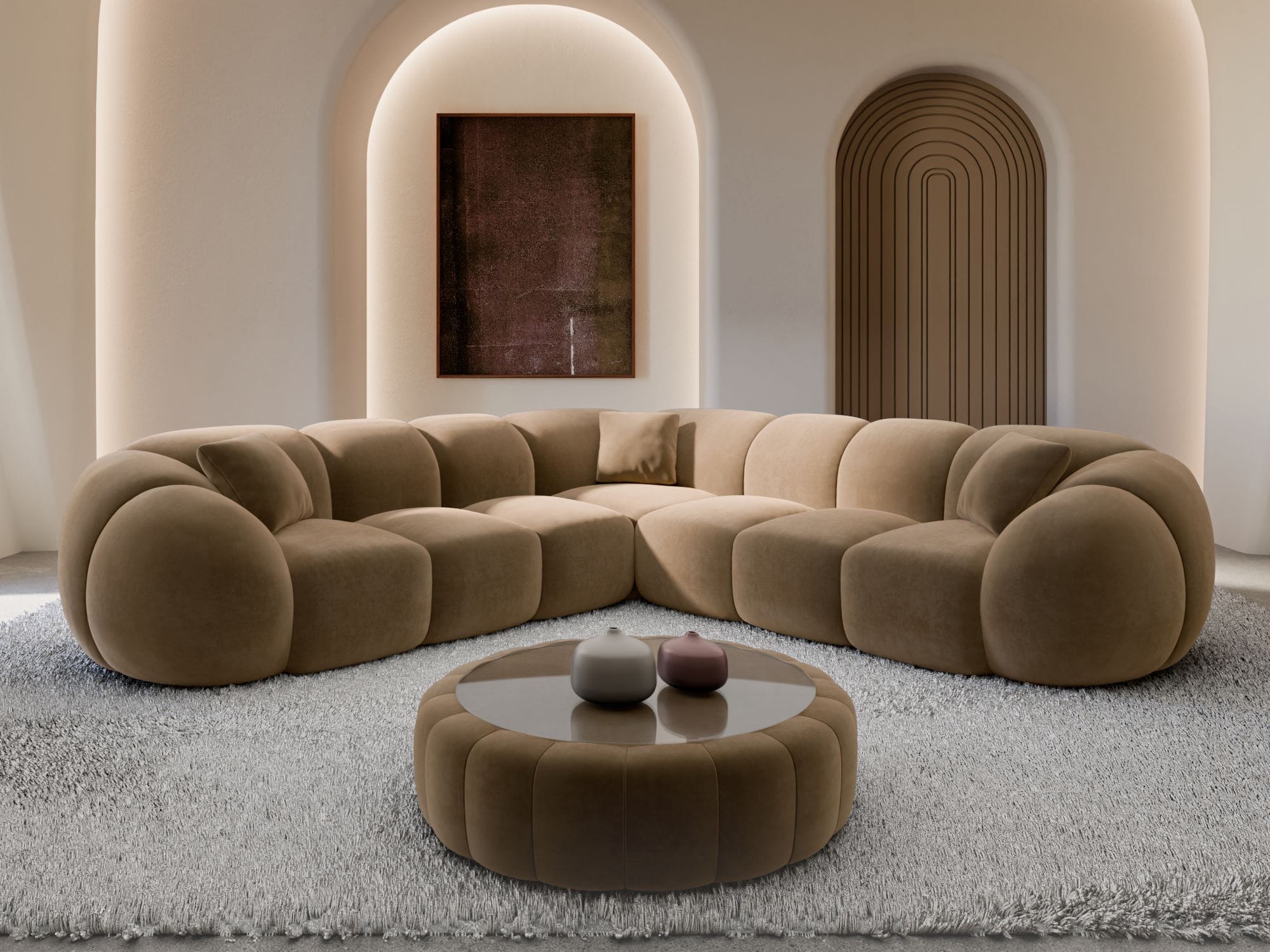 Couch Valderosa L Form in Samtstoff