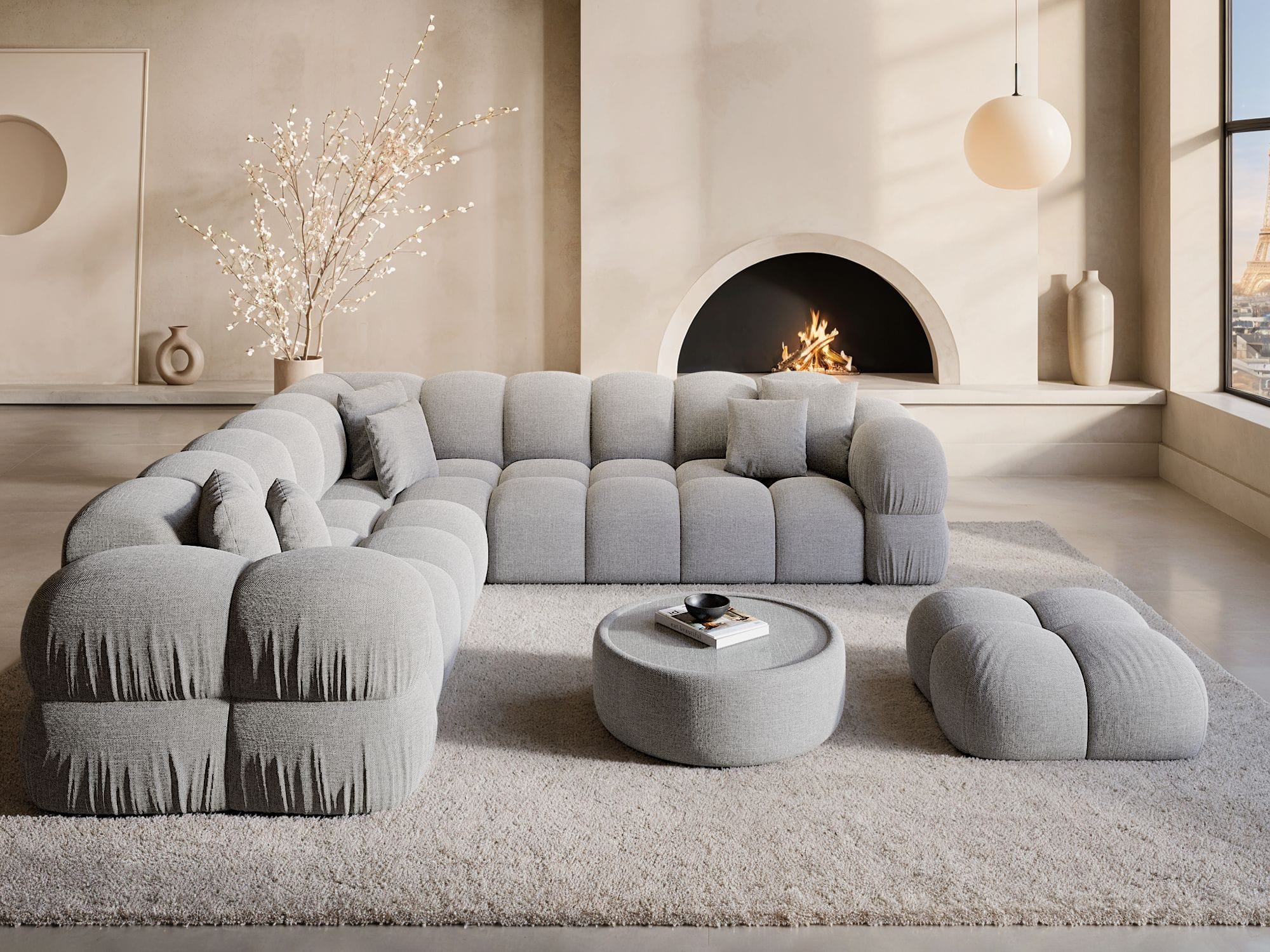 Couch Monteverde L-Form in Stoff Hellgrau
